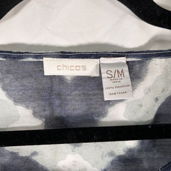 Chico's Blouse Top Women's S/M Blue Sheer Round Neck Slit Sleeve Pullover - Picture 4 of 12